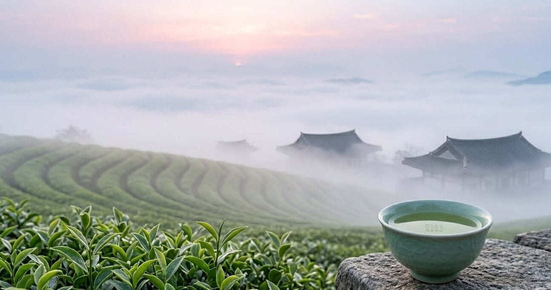 tasse de the devant les champs de boseong