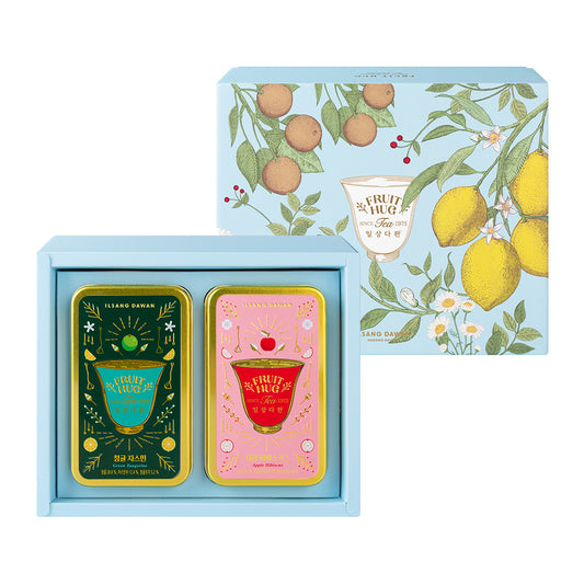 Coffret Blooming Duo Fruit Hug avec deux boîtes métal et tranches de fruits séchés