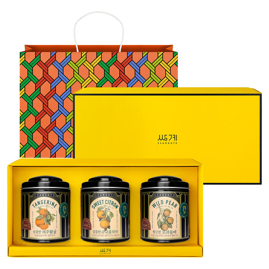 Coffret Tea Master Can Ssanggyemyeongcha avec trois boîtes métal de thés fruités