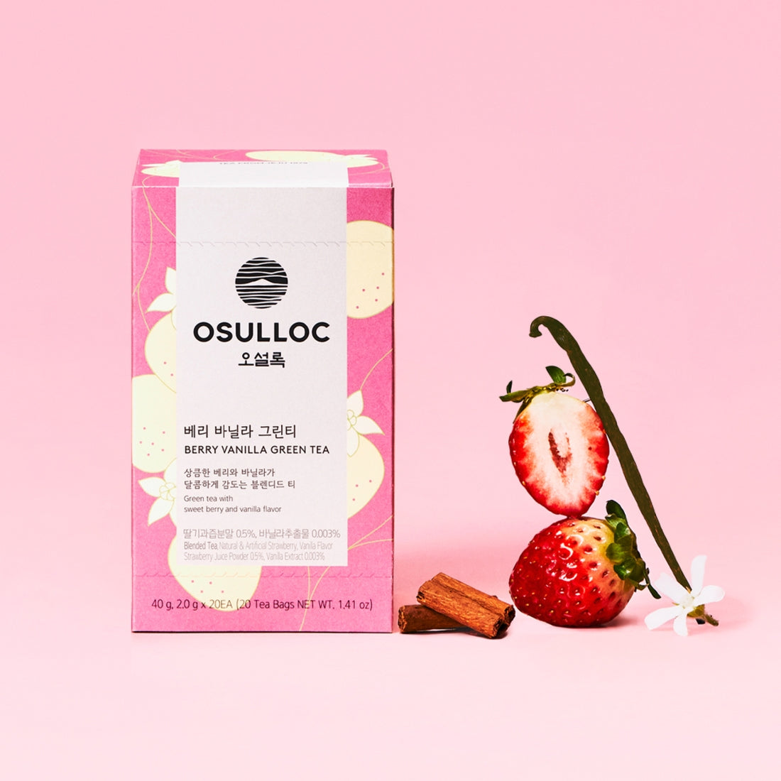 OSULLOC Berry Vanilla Green Tea 20 sachets — Présentation | Maison Boseong