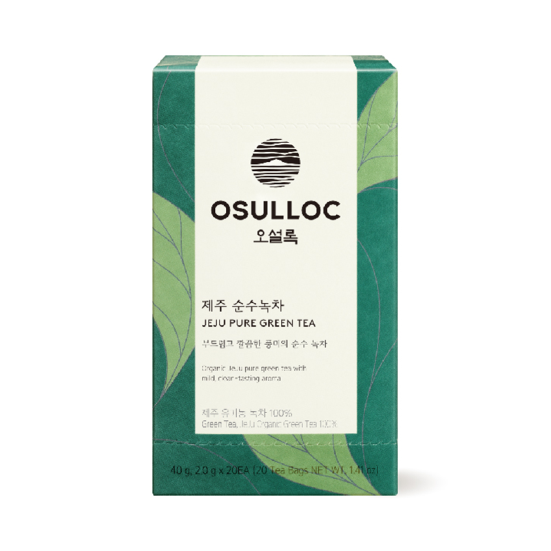 Boîte blanche et verte OSULLOC Jeju Pure Green Tea 