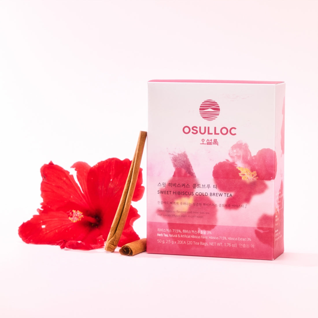 OSULLOC Sweet Hibiscus Cold Brew Tea sachet et fleur