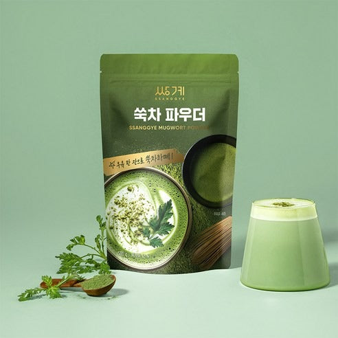 Poudre de Ssuk Premium Armoise Coréenne sachet avec tasse et plante